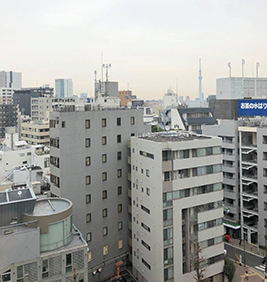 窓からはスカイツリーが見えます